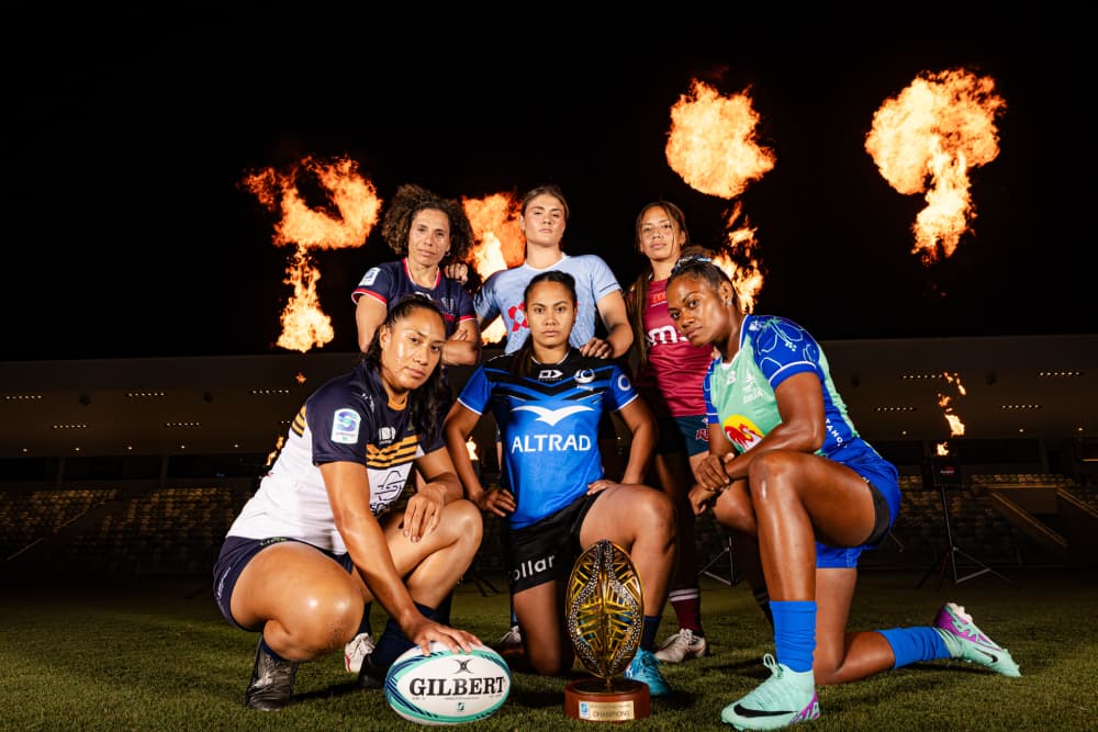 All six captains were at Ballymore for the Super Rugby W launch. Photo: Brendan Hertel/RA Media