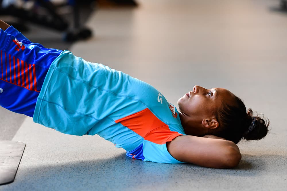 Cassie Staples in the gym. photo: Rugby Australia