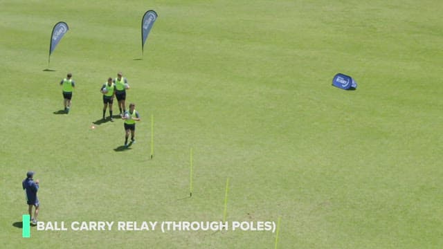 Ball carry relay through poles