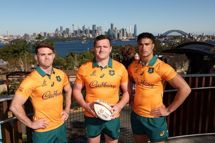 Andrew Kellaway, Angus Bell and Joseph-Aukuso Suaalii have been named in the first Wallabies squad of 2025. Photo: Getty Images