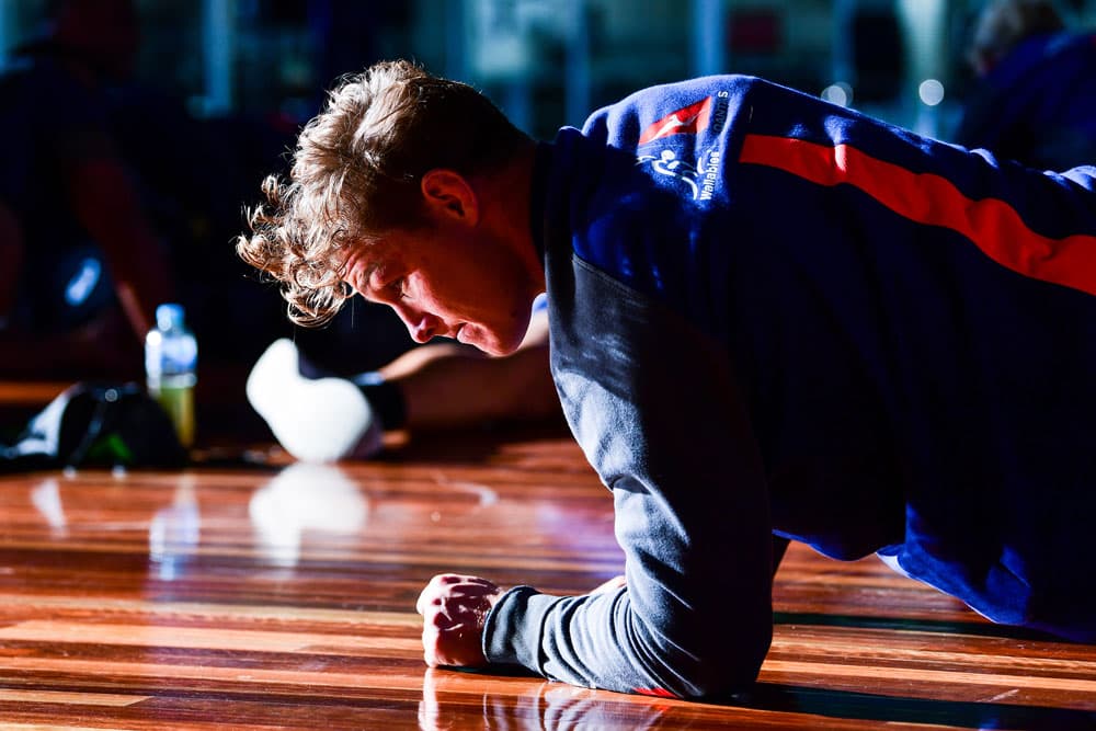 Michael Hooper in the gym. Photo: Stuart Walmsley