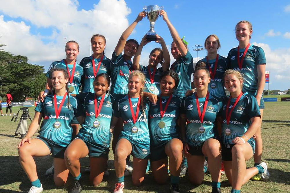 The Aussie Youth Sevens girls winning the World Schools Sevens in 2018. Photo: World Schools Sevens