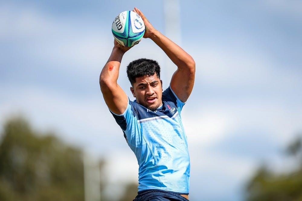 Man of the Match Clem Halaholo soars for lineout ball for the Waratahs Under-19s. Photo: Kev Nagle