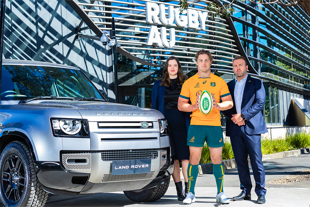 (From L-R): Shannon Edwards, Michael Hooper and Andy Marinos at Rugby Australia. Photo: Christian Gilles