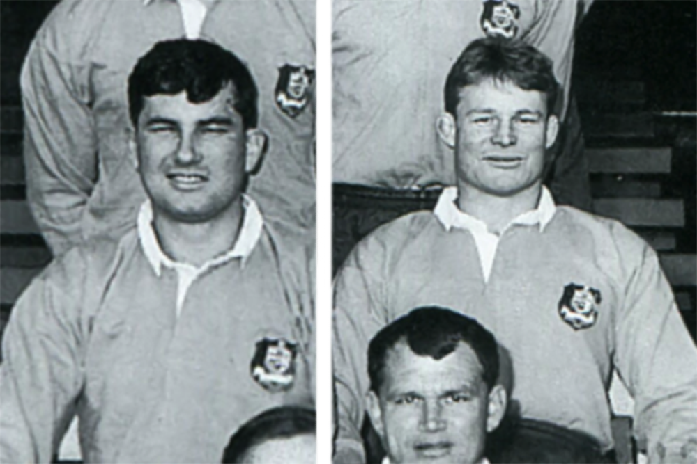 Charles Peter Crittle (left) and Robin John Heming back in their playing days for the Wallabies. 